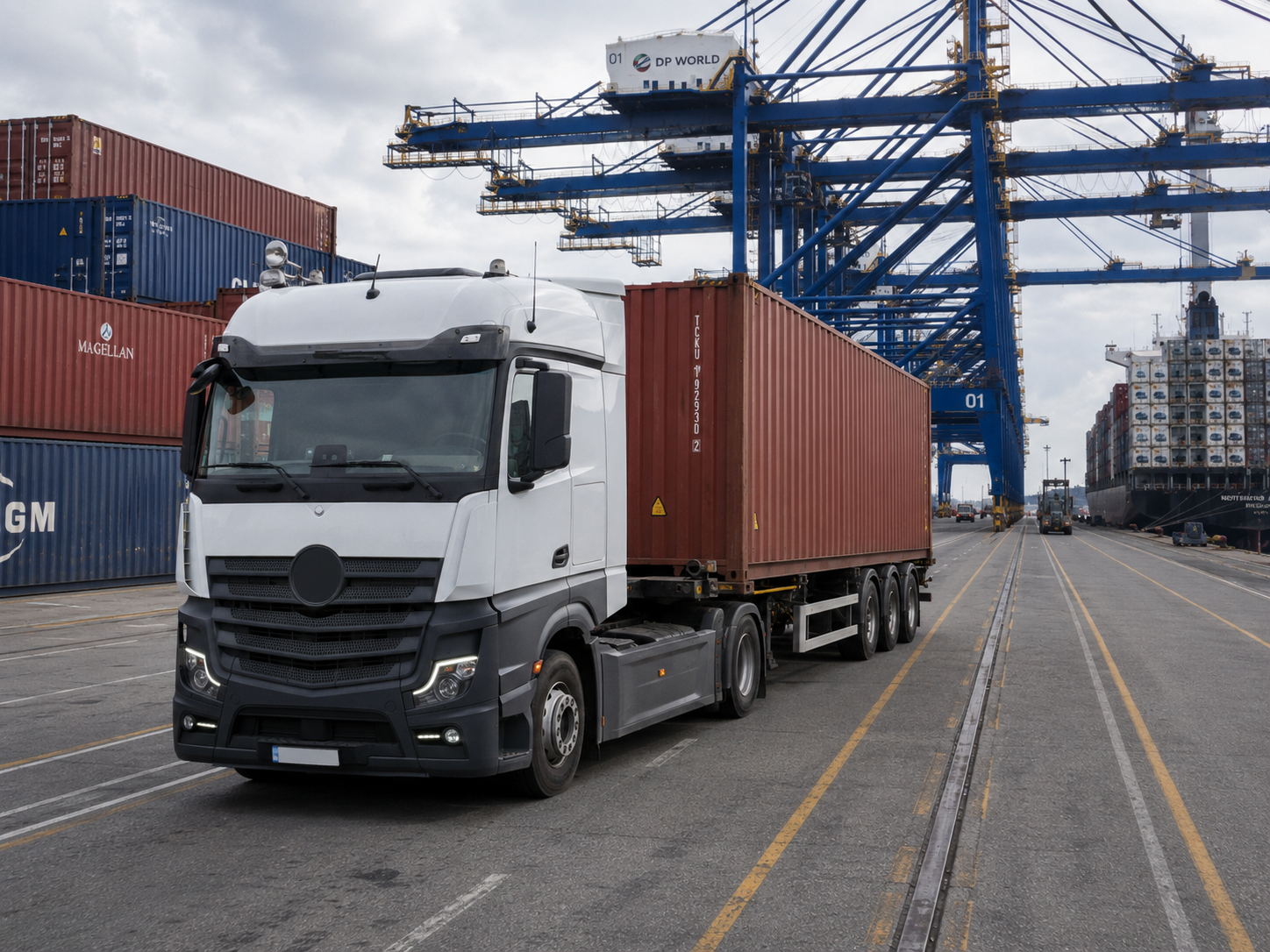 Flota de camiones TransportesVz operando en terminal portuaria